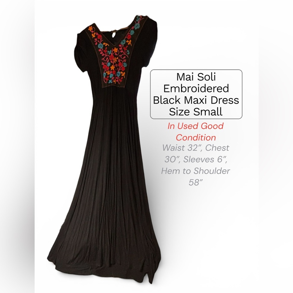 Mai Soli Black Floral Embroidered Maxi Dress – Women’s Small
